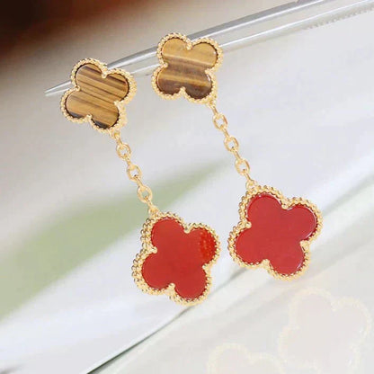[Elowen Jewels]CLOVER  2 MOTIF  TIGER EYE CARNELIAN EARRINGS