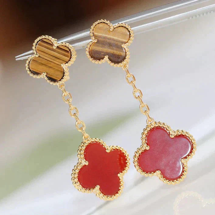 [Elowen Jewels]CLOVER  2 MOTIF  TIGER EYE CARNELIAN EARRINGS