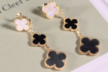 [Elowen Jewels]CLOVER EARRINGS GOLD ONYX MOP 3 MOTIF