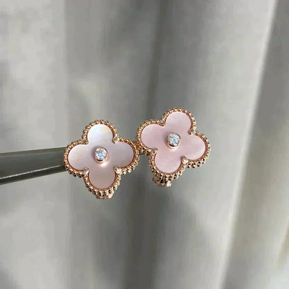 [Elowen Jewels]CLOVER MEDIUM 1 MOTIFS  PINK MOP DIAMOND EARRINGS