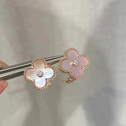 [Elowen Jewels]CLOVER MEDIUM 1 MOTIFS  PINK MOP DIAMOND EARRINGS