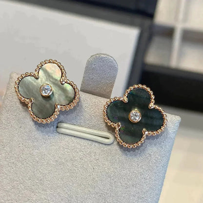 [Elowen Jewels]CLOVER MEDIUM 1 MOTIFS GRAY MOP  DIAMOND EARRINGS
