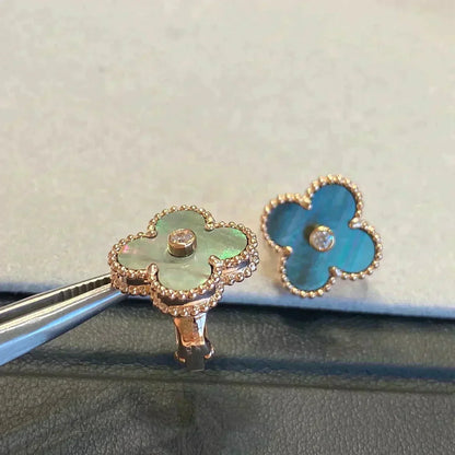 [Elowen Jewels]CLOVER MEDIUM 1 MOTIFS GRAY MOP  DIAMOND EARRINGS