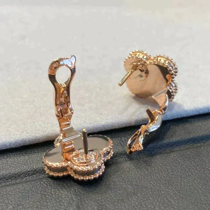 [Elowen Jewels]CLOVER MEDIUM 1 MOTIFS GRAY MOP  DIAMOND EARRINGS