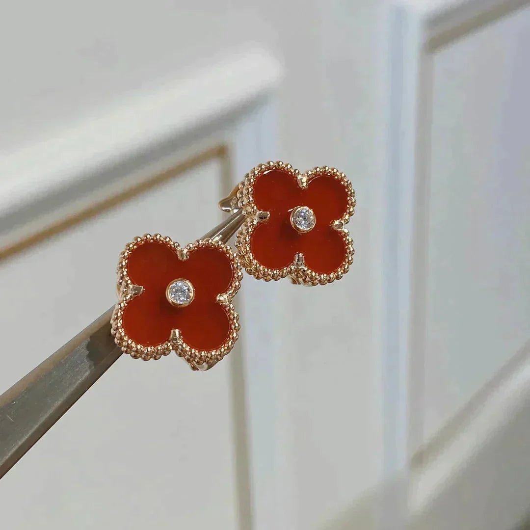 [Elowen Jewels]CLOVER MEDIUM 1 MOTIFS CARNELIAN  DIAMOND earrings