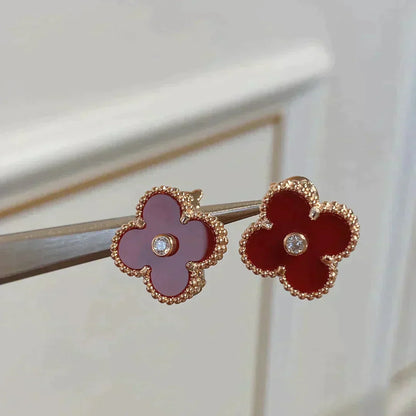 [Elowen Jewels]CLOVER MEDIUM 1 MOTIFS CARNELIAN  DIAMOND earrings