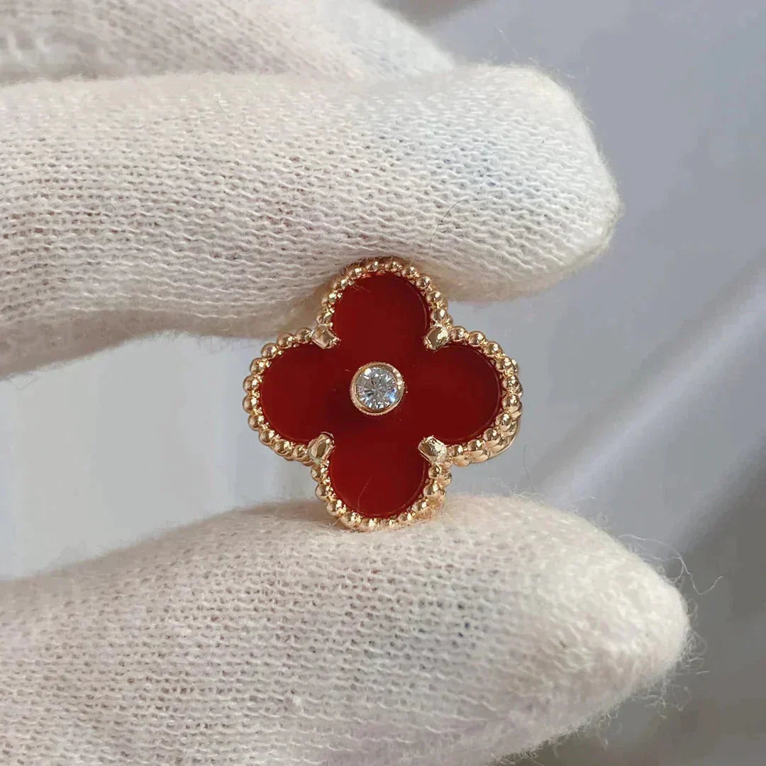 [Elowen Jewels]CLOVER MEDIUM 1 MOTIFS CARNELIAN  DIAMOND earrings