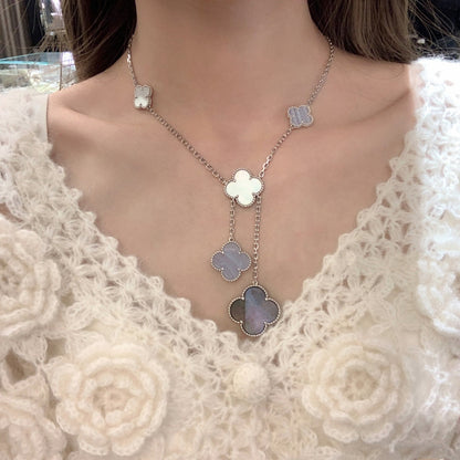 [Elowen Jewels]CLOVER MOP CHALCEDONY NECKLACE SILVER 6 MOTIF