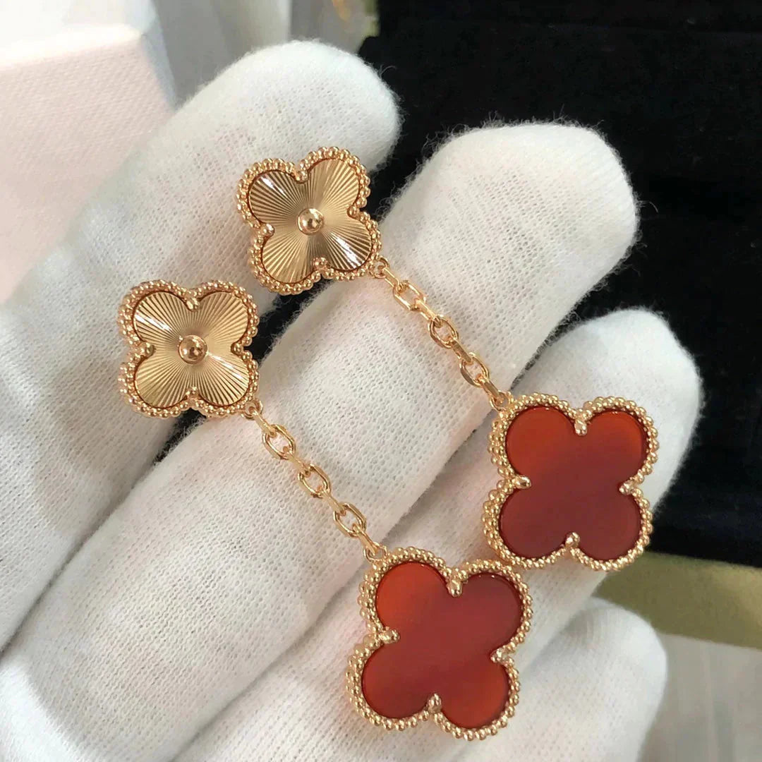 [Elowen Jewels]CLOVER 2 MOTIF  LASER CARNELIAN EARRINGS