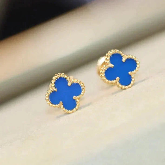 [Elowen Jewels]CLOVER MINI 9.5MM BLUE AGATE EARRINGS