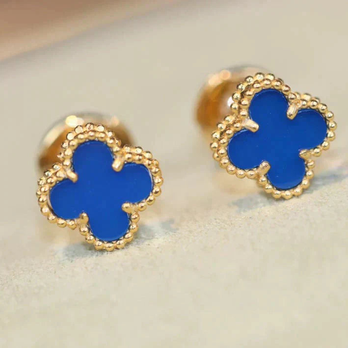 [Elowen Jewels]CLOVER MINI 9.5MM BLUE AGATE EARRINGS