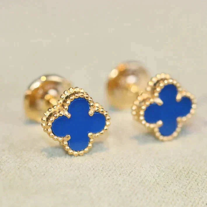 [Elowen Jewels]CLOVER MINI 9.5MM BLUE AGATE EARRINGS