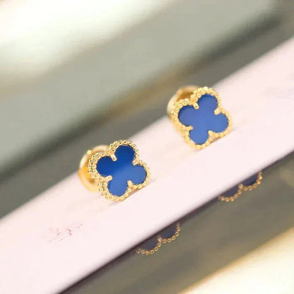 [Elowen Jewels]CLOVER MINI 9.5MM BLUE AGATE EARRINGS
