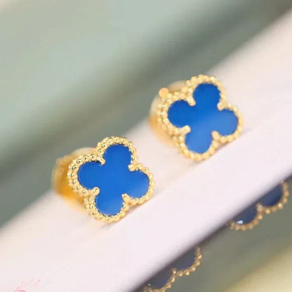 [Elowen Jewels]CLOVER MINI 9.5MM BLUE AGATE EARRINGS