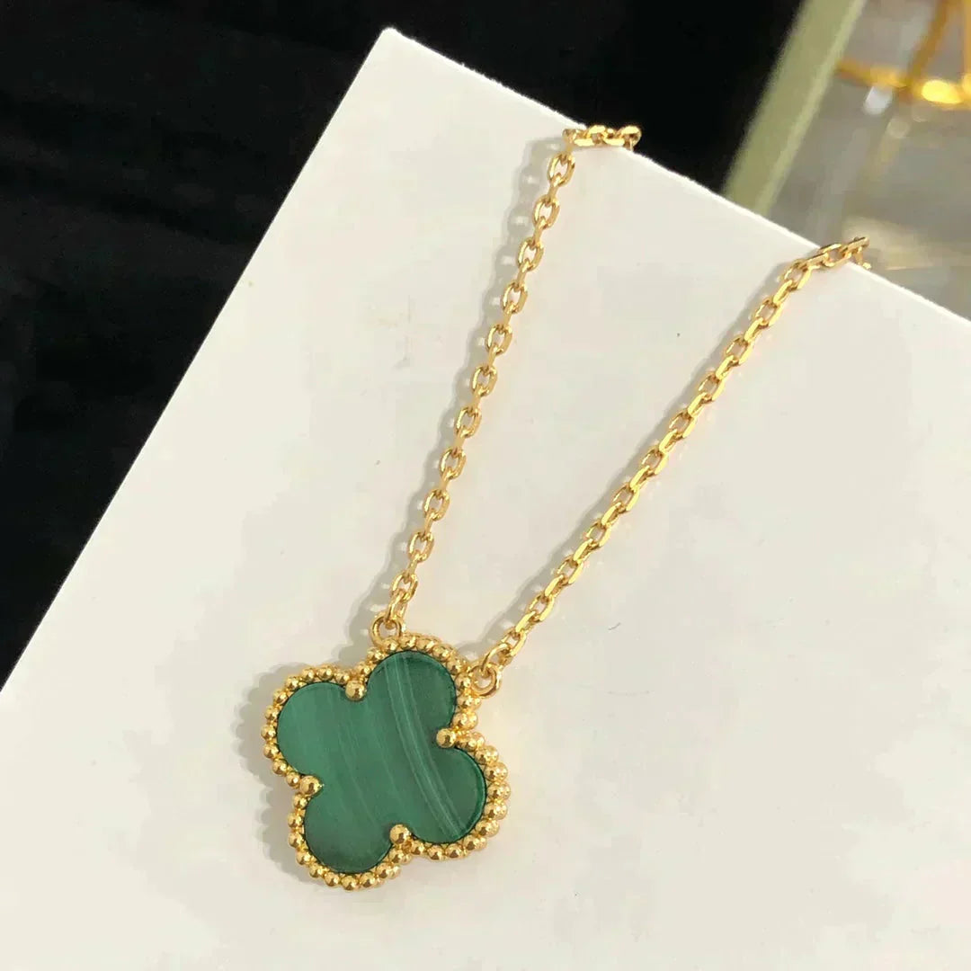 [Elowen Jewels]CLOVER 15MM MALACHITE SINGLE FLOWER  NECKLACE