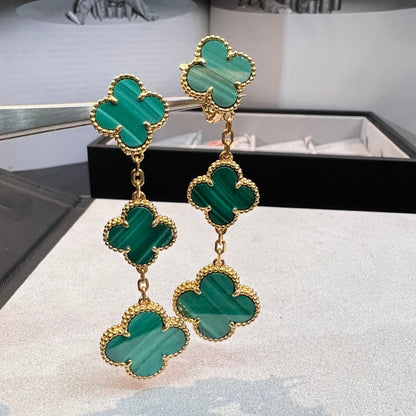 [Elowen Jewels]CLOVER MALACHITE 3 MOTIFS GOLD