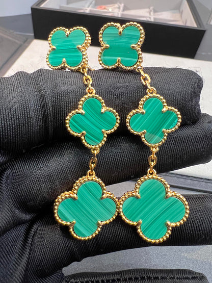 [Elowen Jewels]CLOVER MALACHITE 3 MOTIFS GOLD
