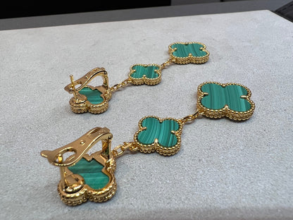 [Elowen Jewels]CLOVER MALACHITE 3 MOTIFS GOLD