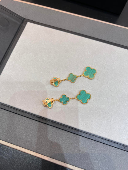 [Elowen Jewels]CLOVER MALACHITE 3 MOTIFS GOLD