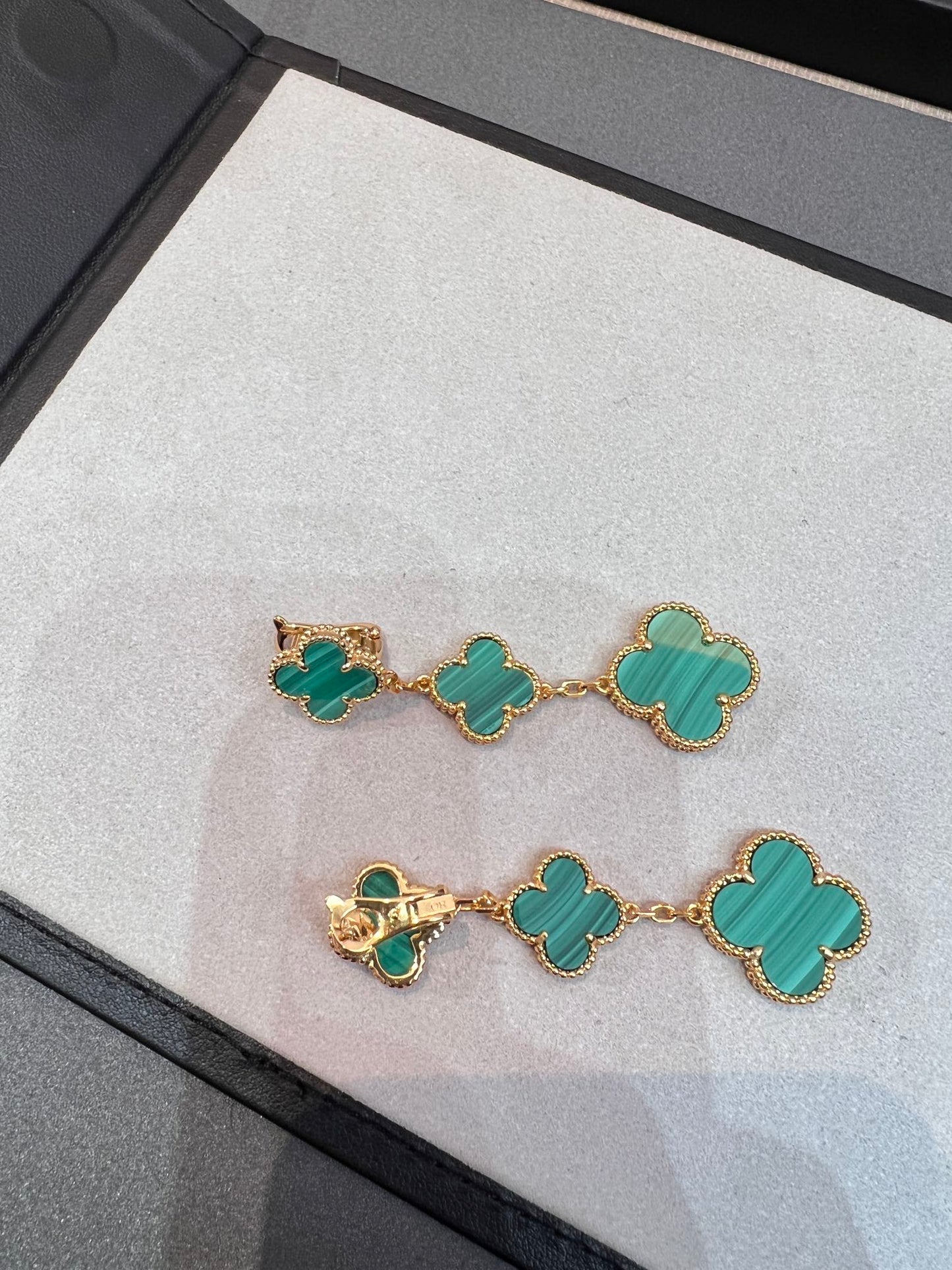 [Elowen Jewels]CLOVER MALACHITE 3 MOTIFS GOLD