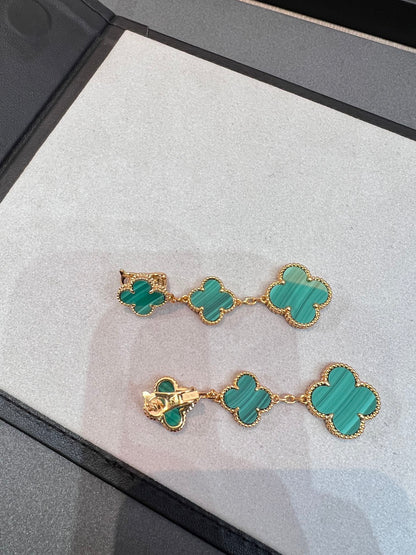 [Elowen Jewels]CLOVER MALACHITE 3 MOTIFS GOLD