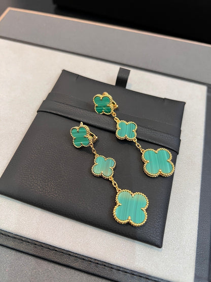 [Elowen Jewels]CLOVER MALACHITE 3 MOTIFS GOLD