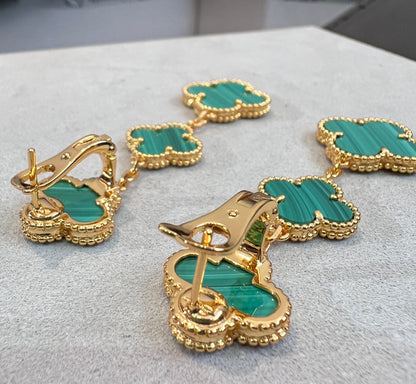 [Elowen Jewels]CLOVER MALACHITE 3 MOTIFS GOLD