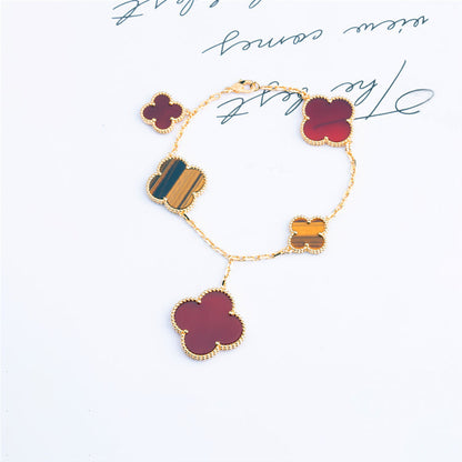 [Elowen Jewels]CLOVER BRACELET 5 MOTIFS CARNELIAN TIGER EYE