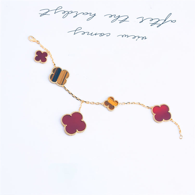 [Elowen Jewels]CLOVER BRACELET 5 MOTIFS CARNELIAN TIGER EYE