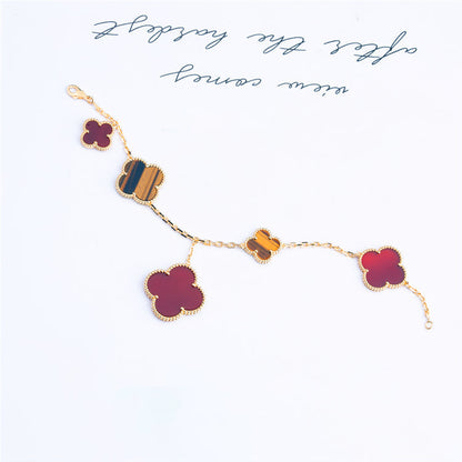 [Elowen Jewels]CLOVER BRACELET 5 MOTIFS CARNELIAN TIGER EYE