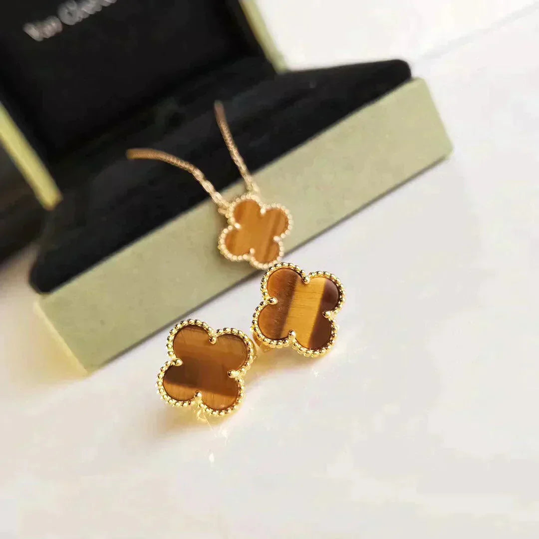 [Elowen Jewels]CLOVER MEDIUM 1 MOTIFS TIGER EYE EARRINGS