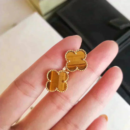[Elowen Jewels]CLOVER MEDIUM 1 MOTIFS TIGER EYE EARRINGS