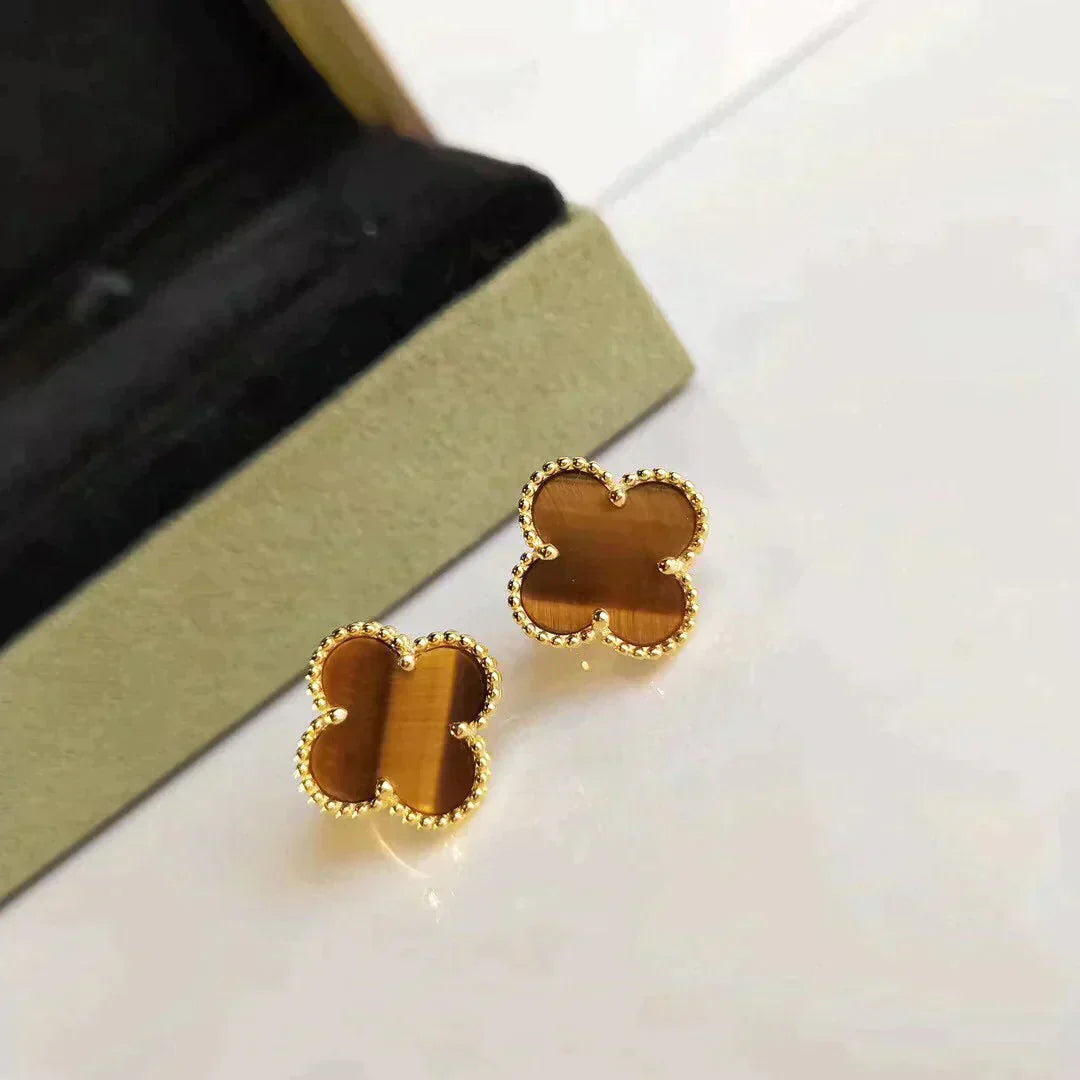 [Elowen Jewels]CLOVER MEDIUM 1 MOTIFS TIGER EYE EARRINGS
