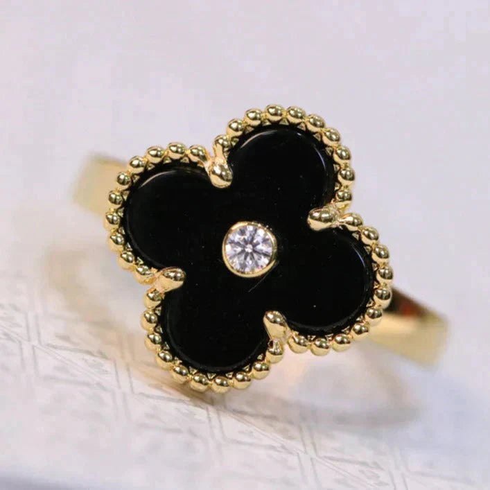 [Elowen Jewels]CLOVER ONYX RING GOLD DIAMOND