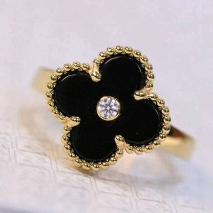[Elowen Jewels]CLOVER ONYX RING GOLD DIAMOND