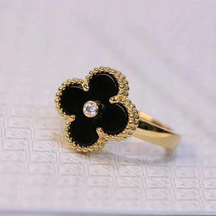 [Elowen Jewels]CLOVER ONYX RING GOLD DIAMOND