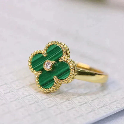 [Elowen Jewels]CLOVER MALACHITE RING GOLD DIAMOND