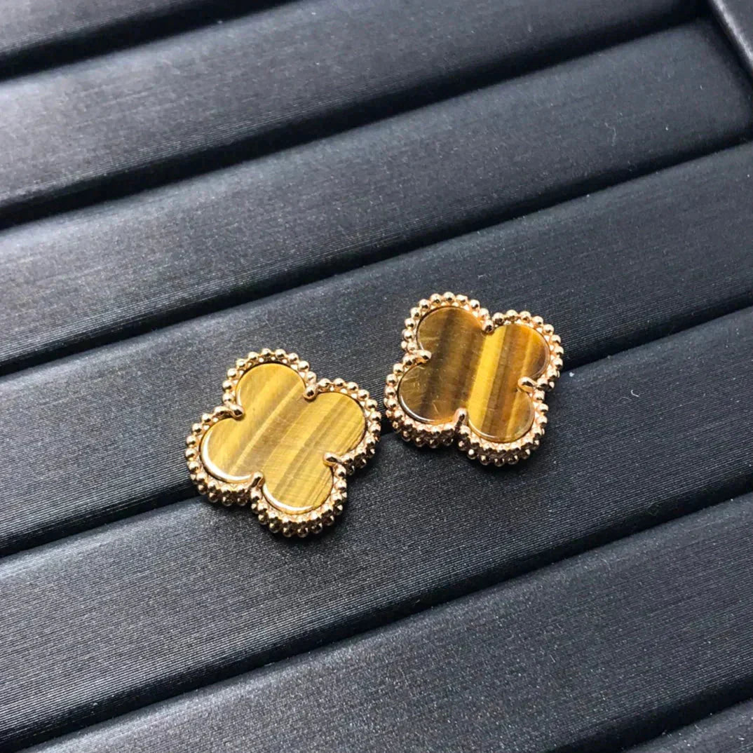 [Elowen Jewels]CLOVER MEDIUM 1 MOTIFS TIGER EYE EARRINGS