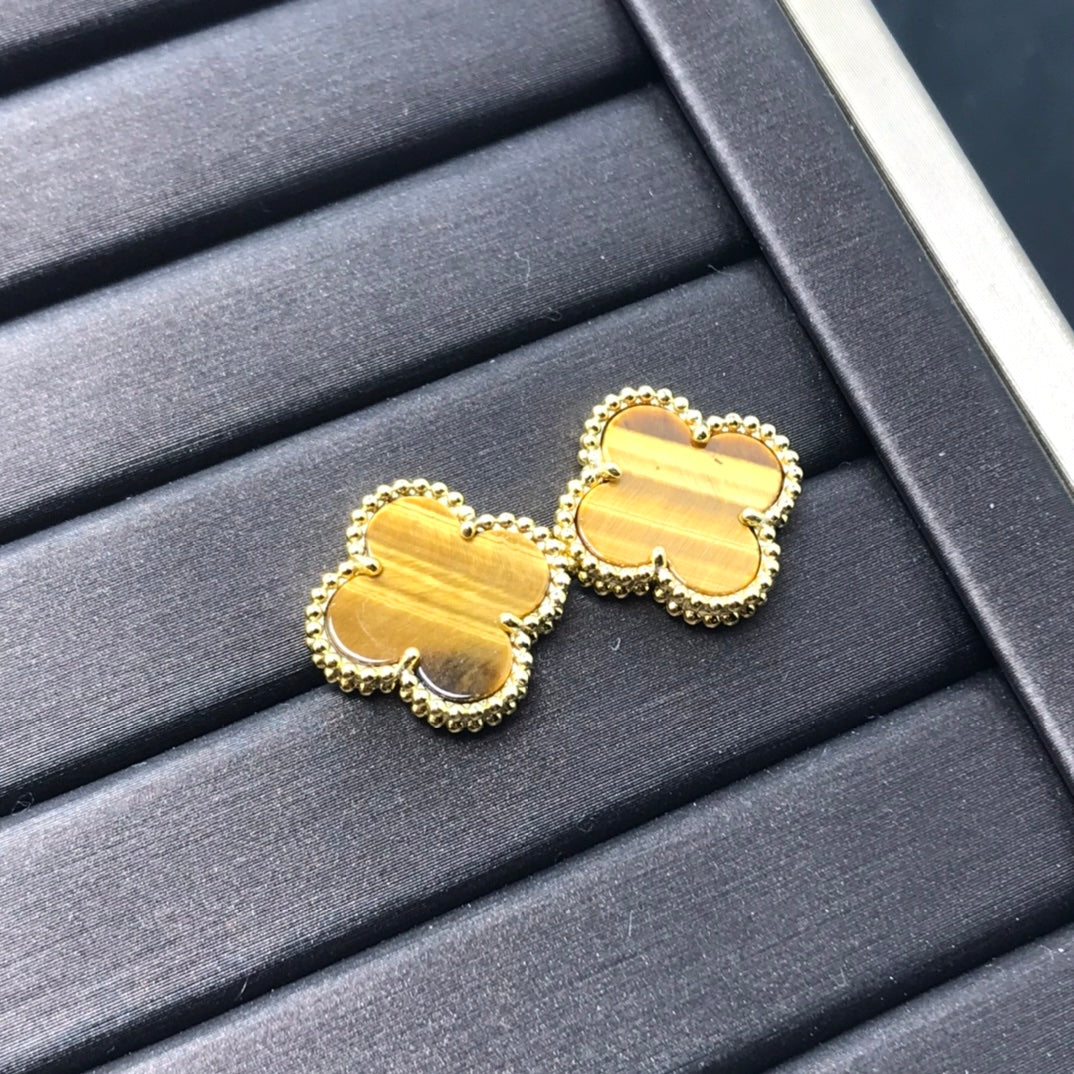 [Elowen Jewels]CLOVER MEDIUM 1 MOTIFS TIGER EYE EARRINGS