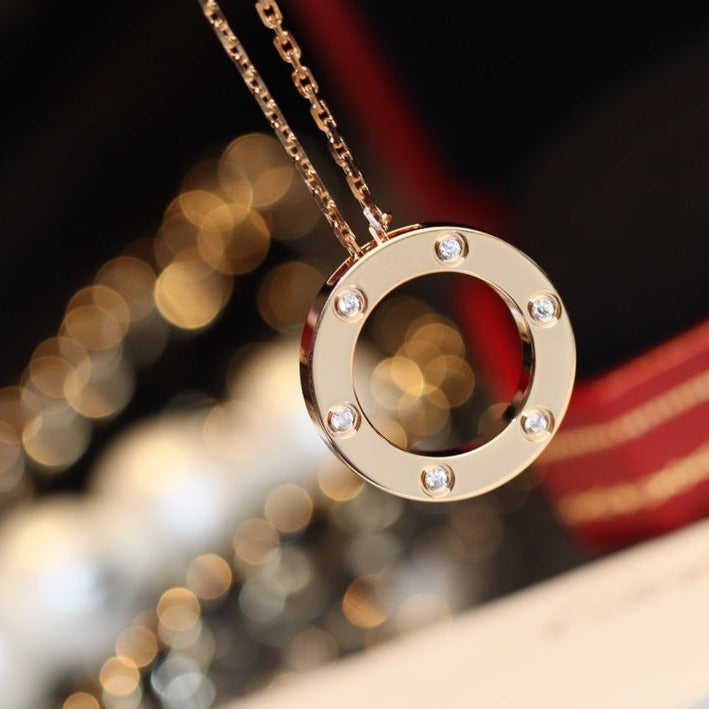 [Elowen Jewels]LOVE NECKLACE 16MM 6 DIAMONDS PINK GOLD