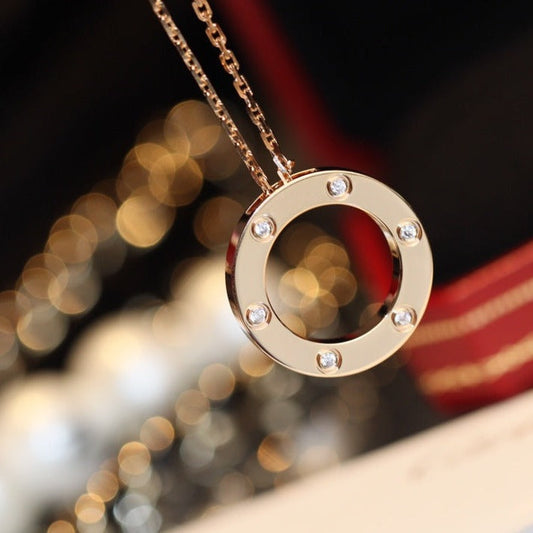 [Elowen Jewels]LOVE NECKLACE 16MM 6 DIAMONDS PINK GOLD