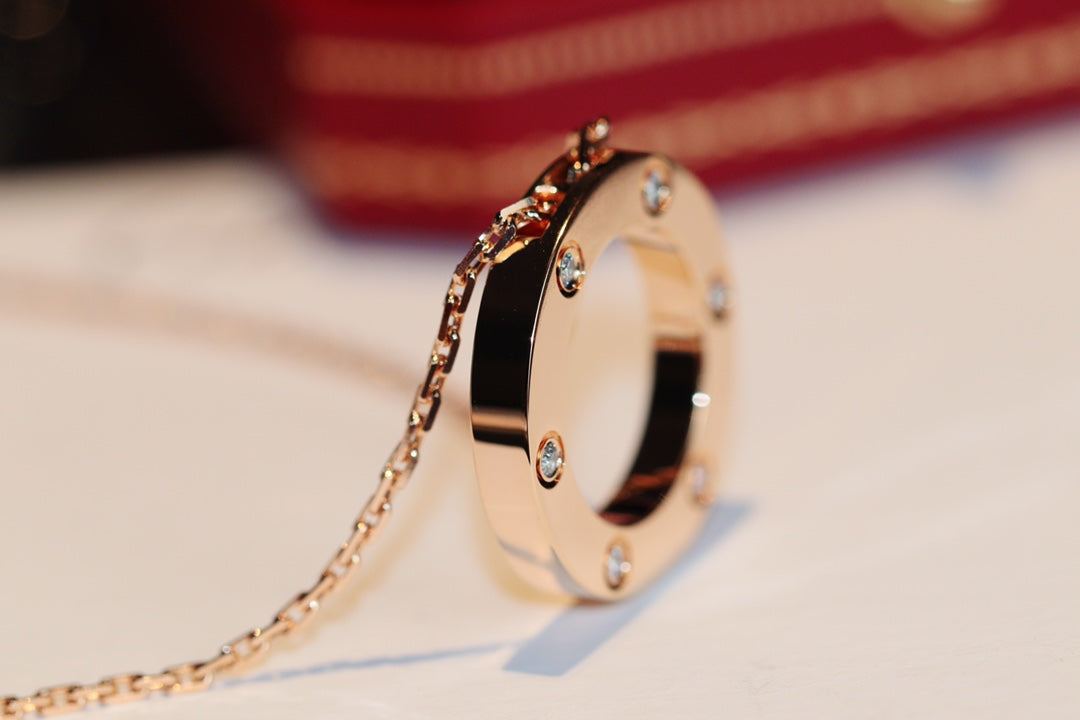 [Elowen Jewels]LOVE NECKLACE 16MM 6 DIAMONDS PINK GOLD