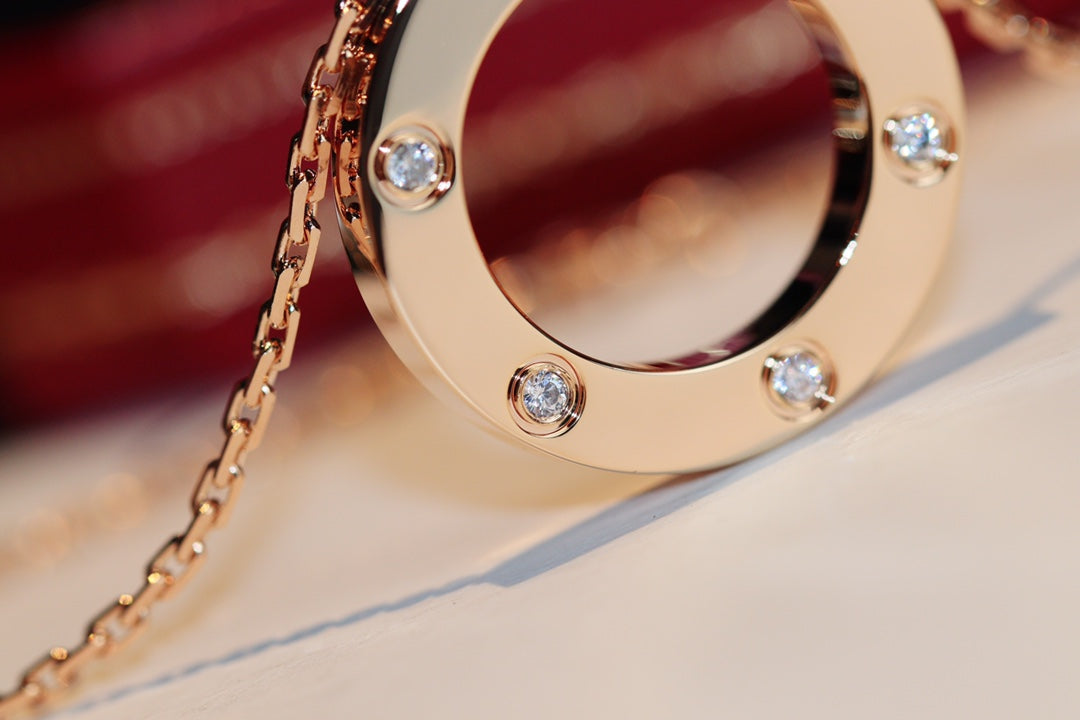 [Elowen Jewels]LOVE NECKLACE 16MM 6 DIAMONDS PINK GOLD