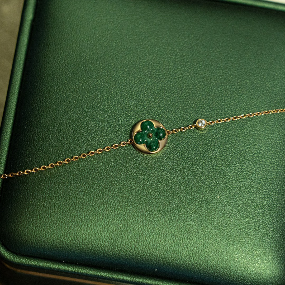 [Elowen Jewels]SUN MALACHITE 1 DIAMOND PINK GOLD BRACELET
