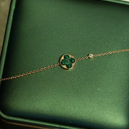 [Elowen Jewels]SUN MALACHITE 1 DIAMOND PINK GOLD BRACELET
