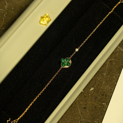 [Elowen Jewels]SUN MALACHITE 1 DIAMOND PINK GOLD BRACELET
