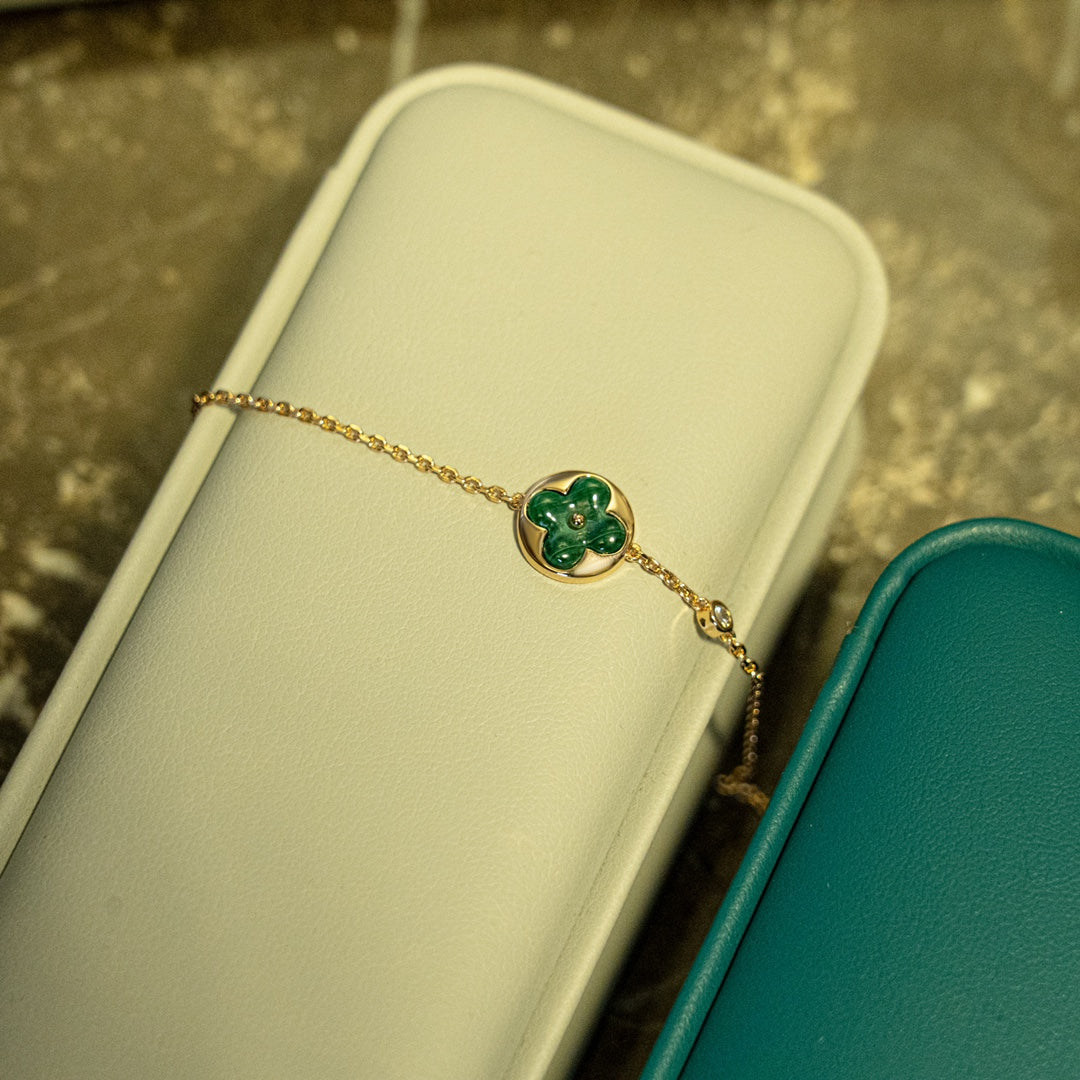 [Elowen Jewels]SUN MALACHITE 1 DIAMOND PINK GOLD BRACELET