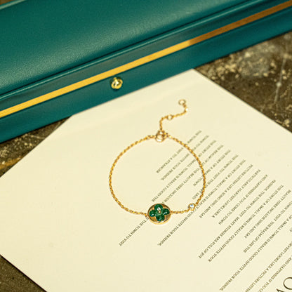 [Elowen Jewels]SUN MALACHITE 1 DIAMOND PINK GOLD BRACELET
