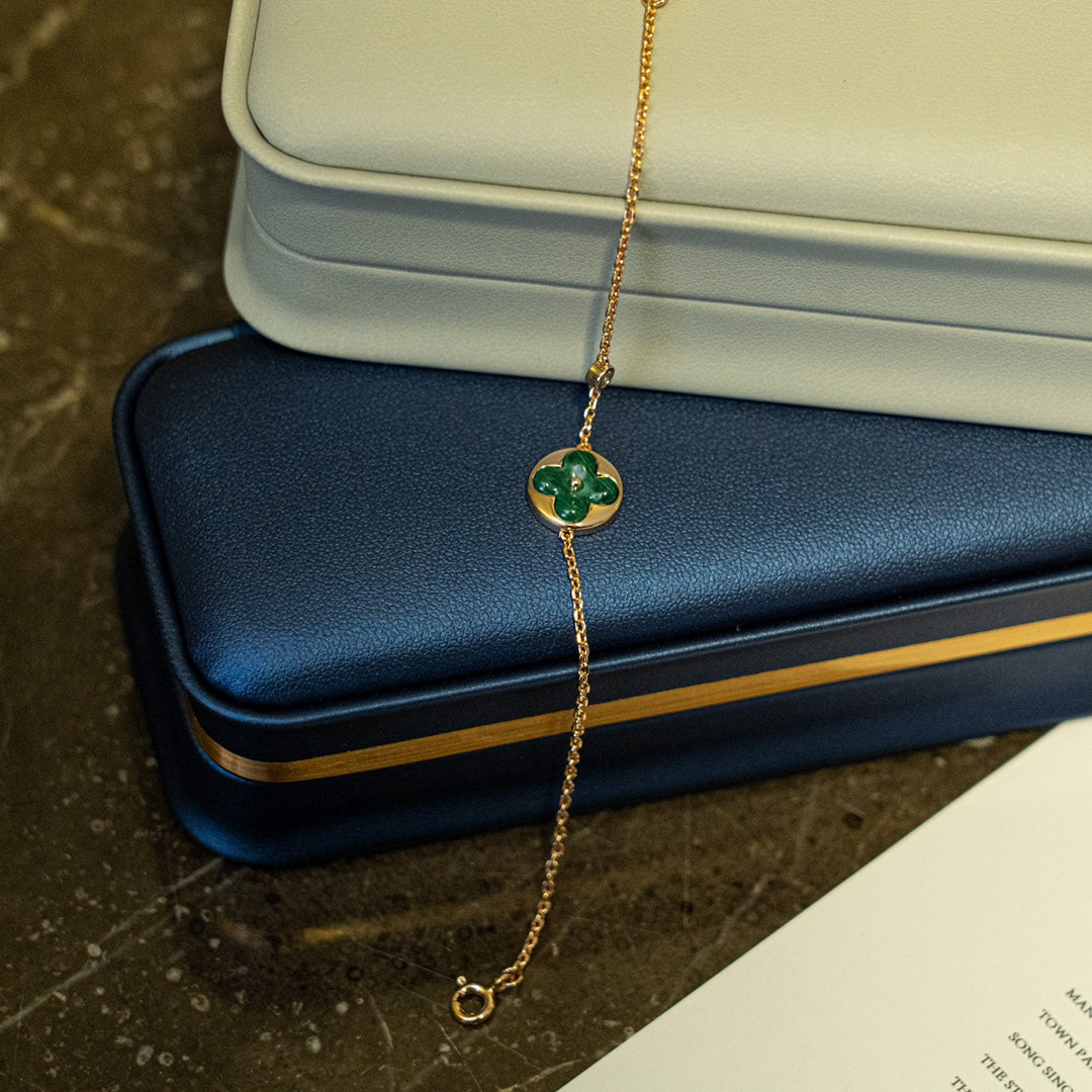 [Elowen Jewels]SUN MALACHITE 1 DIAMOND PINK GOLD BRACELET
