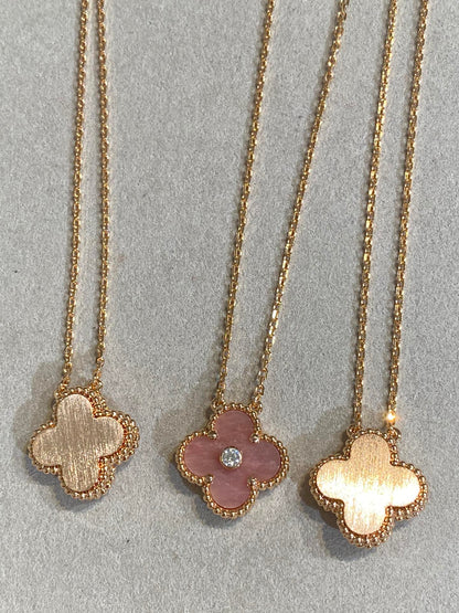 [Elowen Jewels]CLOVER 15MM DIAMOND RHODONITE NECKLACE